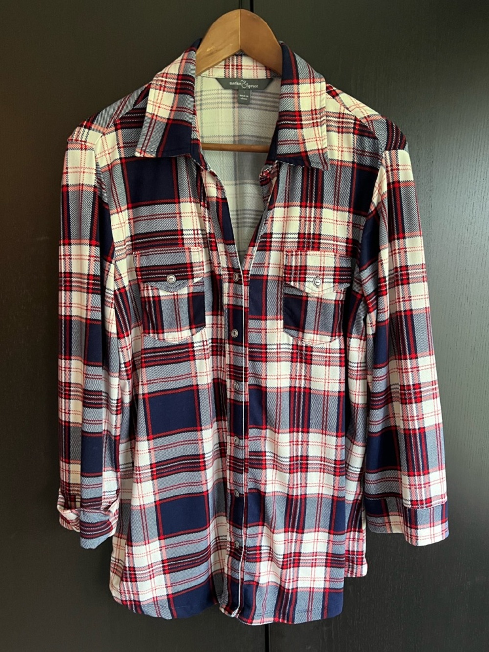 Market & Spruce Navy and Red Plaid Shirt